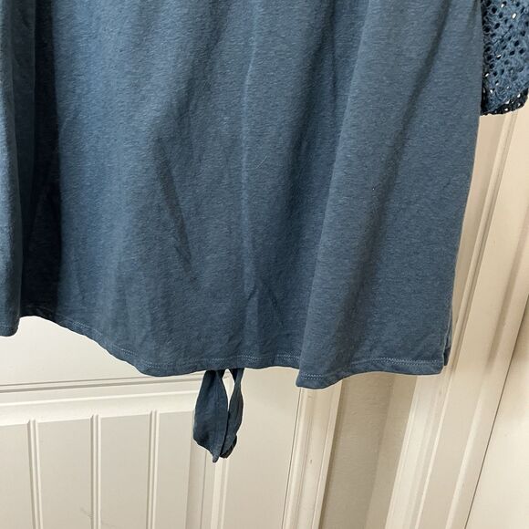 Maurices Blue Wide Crochet Eyelet Sleeve Knot Tie Waist Top Womens Size XXL - Picture 8 of 9